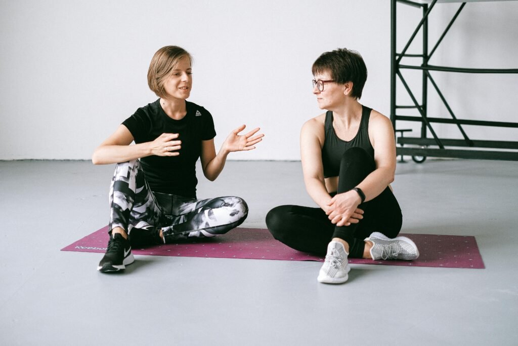 Happy seniors after in-home fitness class