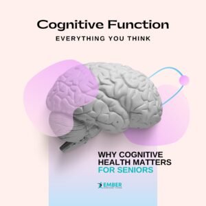 Illustration highlighting why cognitive health matters for seniors, with brain and thought bubbles