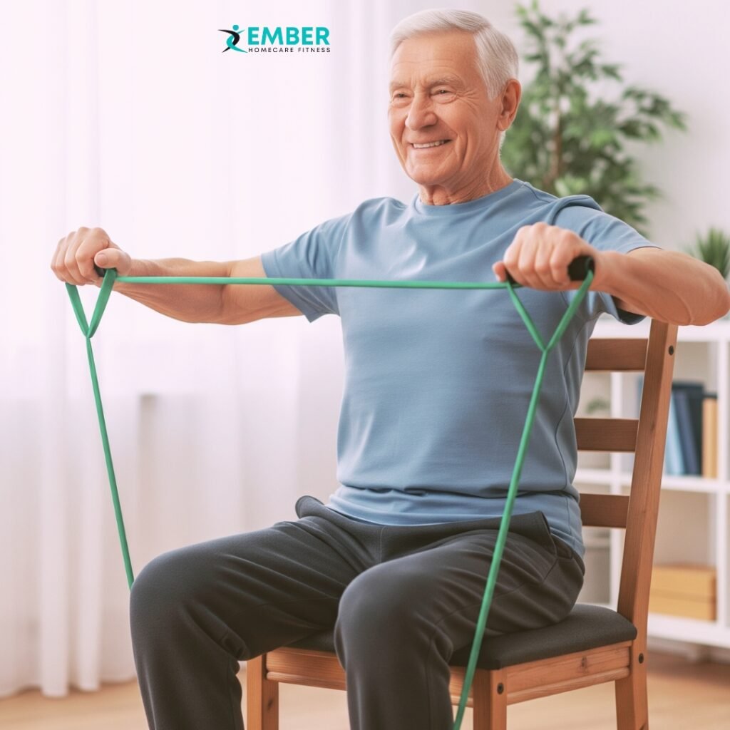 Exercising Safely with Arthritis: A Complete Guide for Seniors 2 Senior man using resistance bands for low-impact strength training with arthritis
