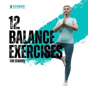 Senior woman doing standing balance exercise at home