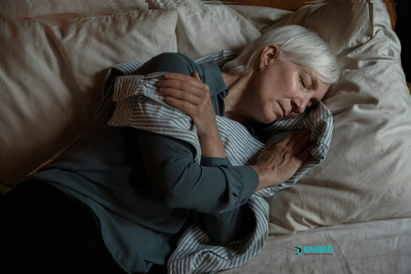 Senior woman sleeping peacefully in a cozy bedroom