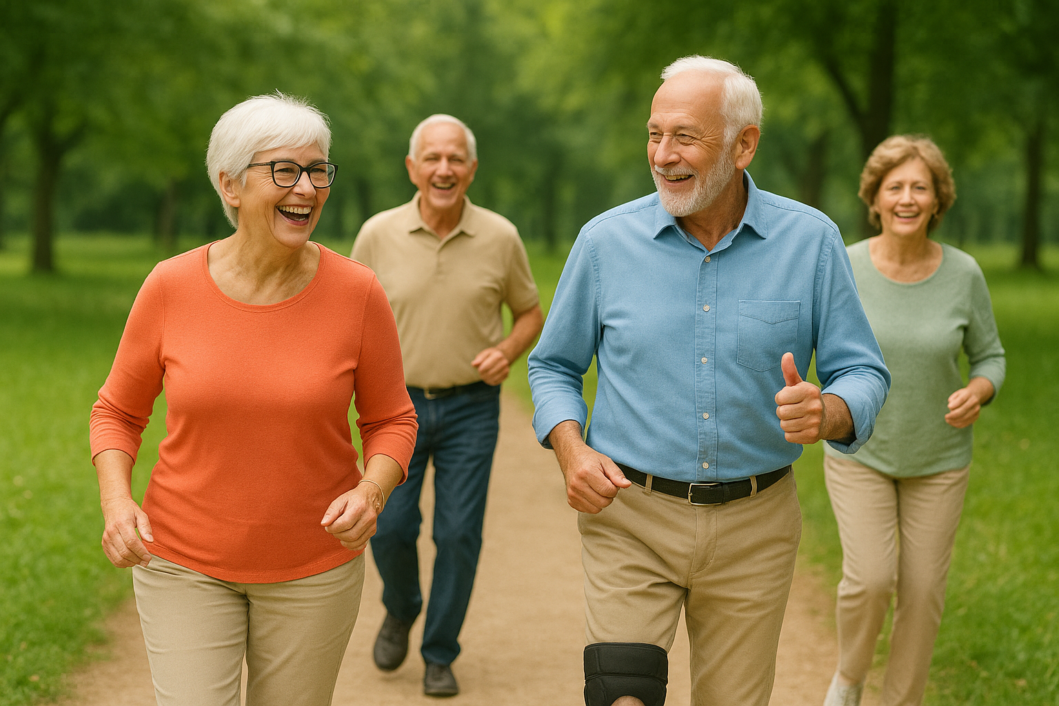 Active seniors enjoying life after successful knee replacement surgery