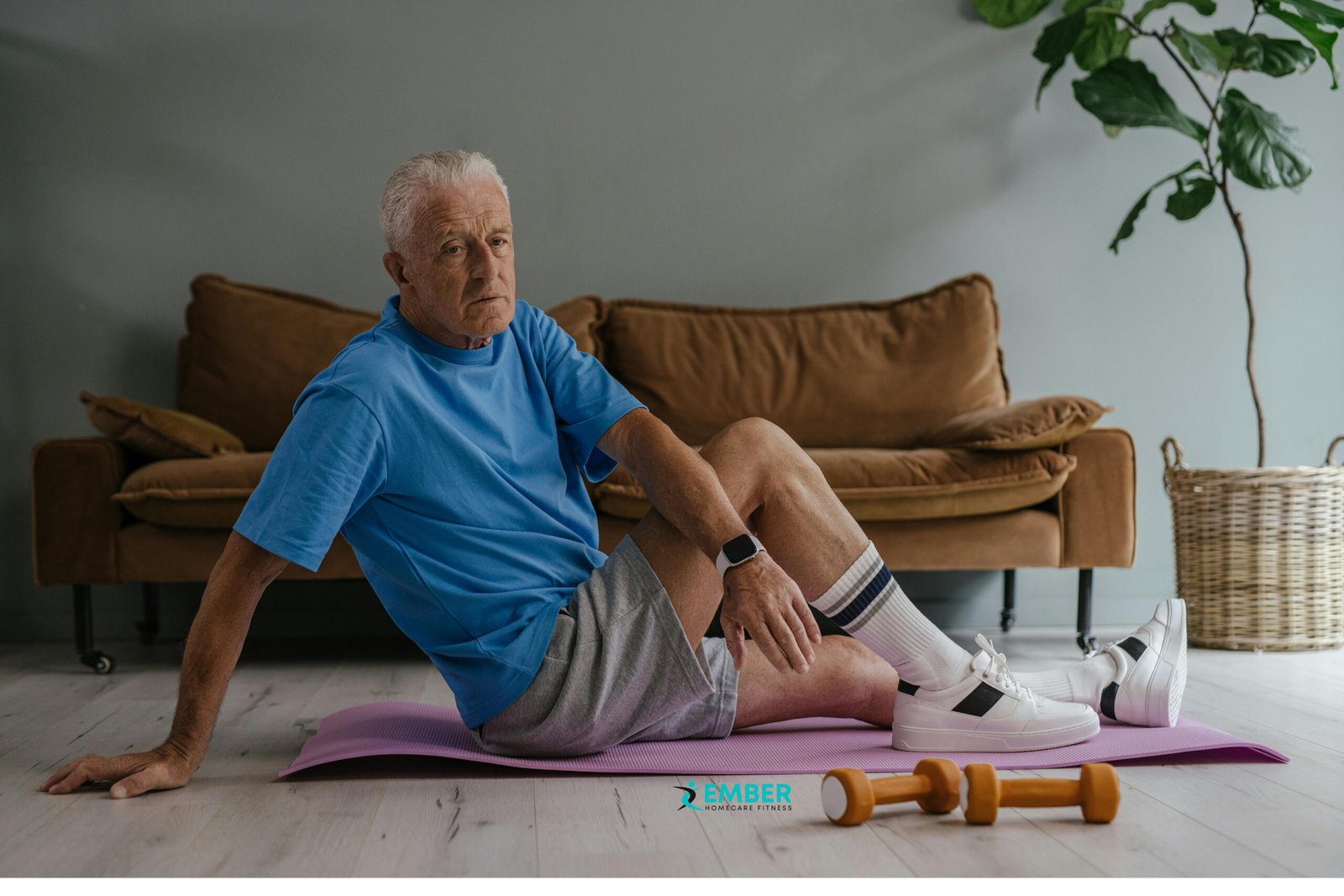 Senior exercising with light weights