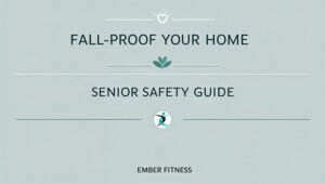 Personal trainer helping senior rearrange living room furniture to prevent falls