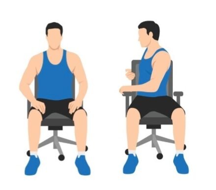 A vector illustration of a person sitting and gently twisting their upper body.