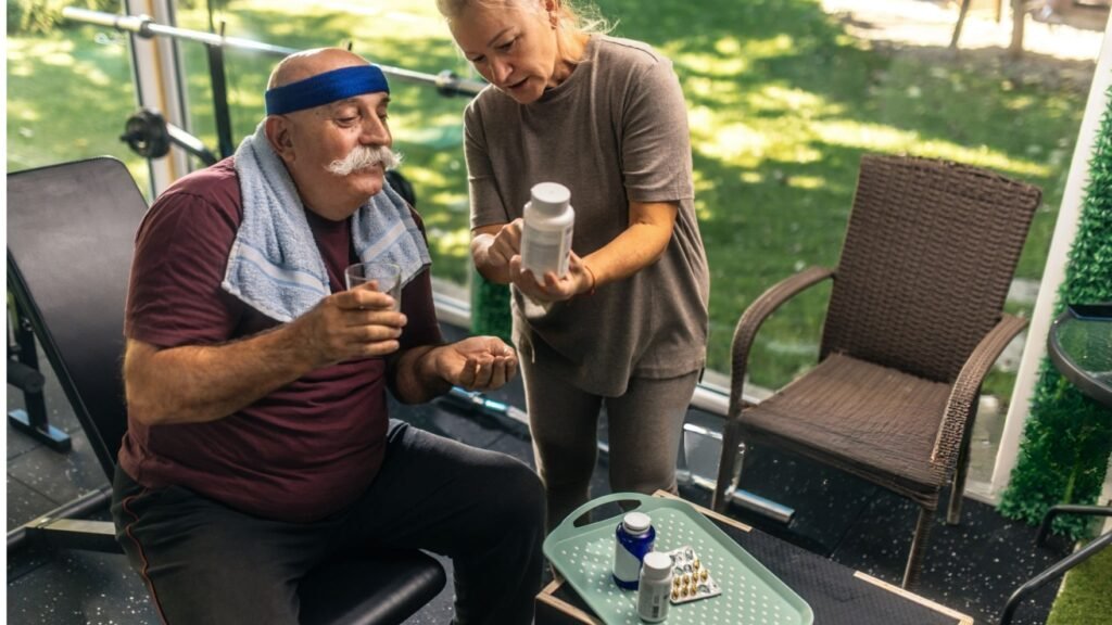 Senior taking Vitamin D supplement