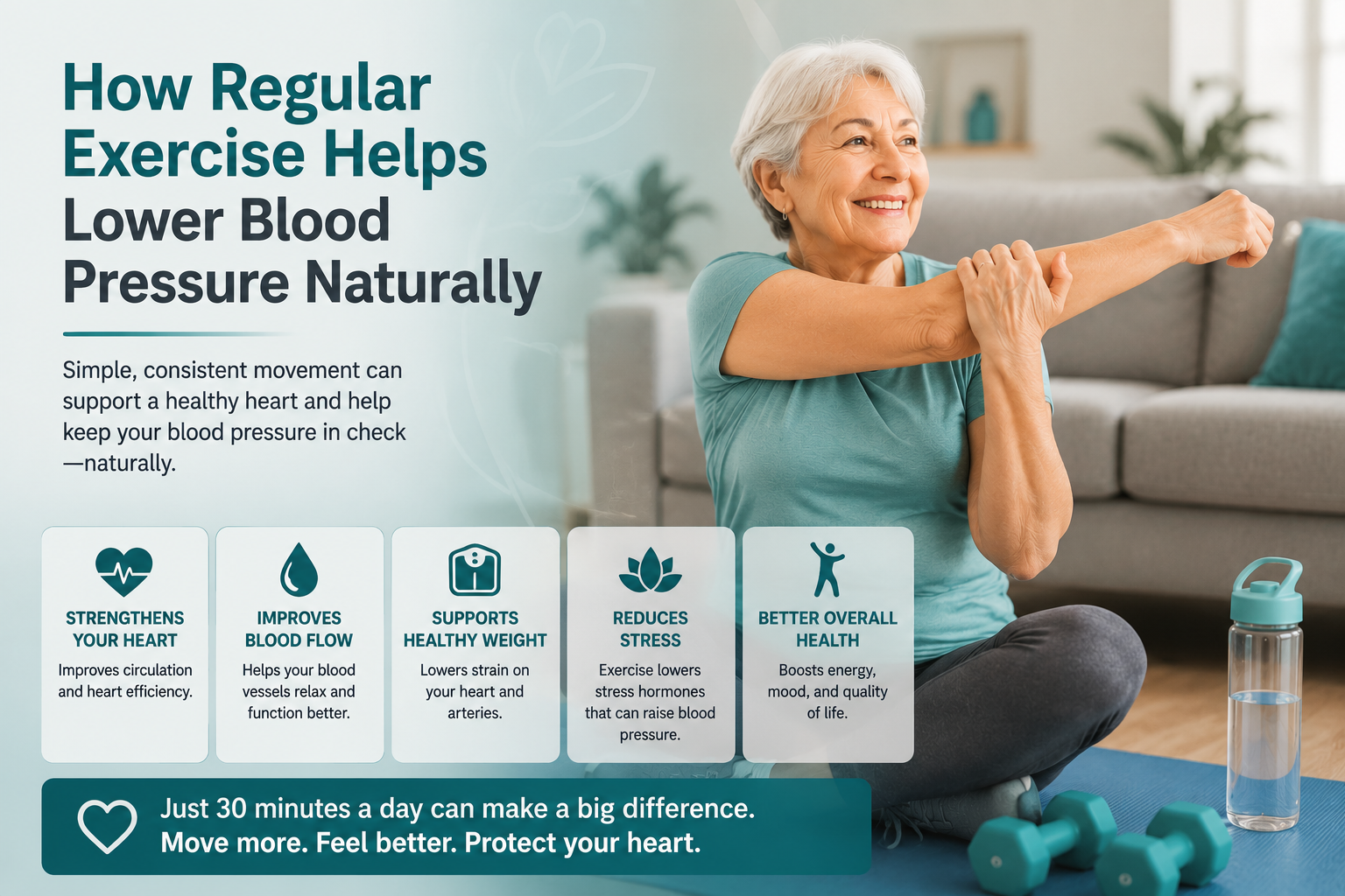 senior walking indoors to improve heart health and mobility