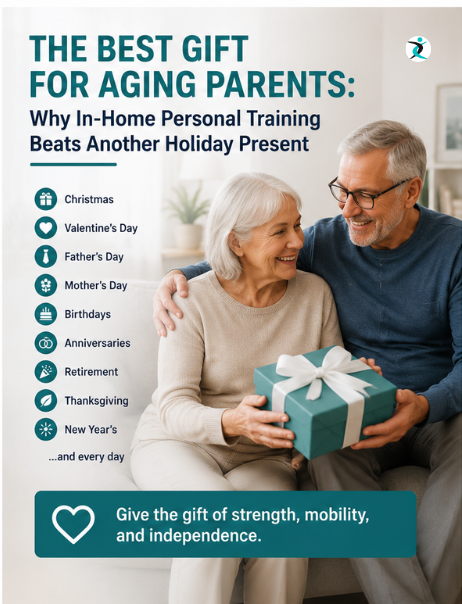 senior exercising at home with personal trainer
