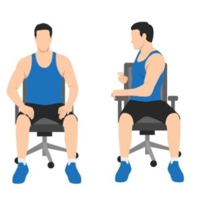 A vector illustration of a person sitting and gently twisting their upper body.
