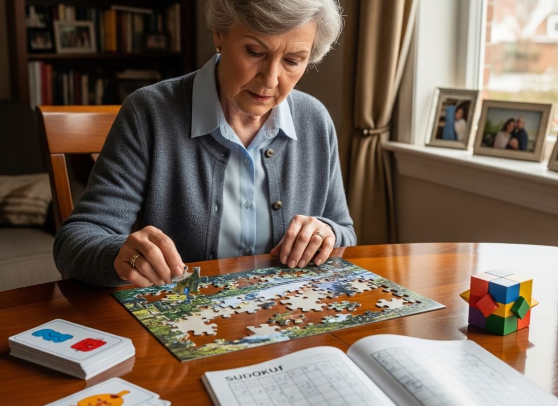 Senior woman practicing memory exercises for cognitive function
