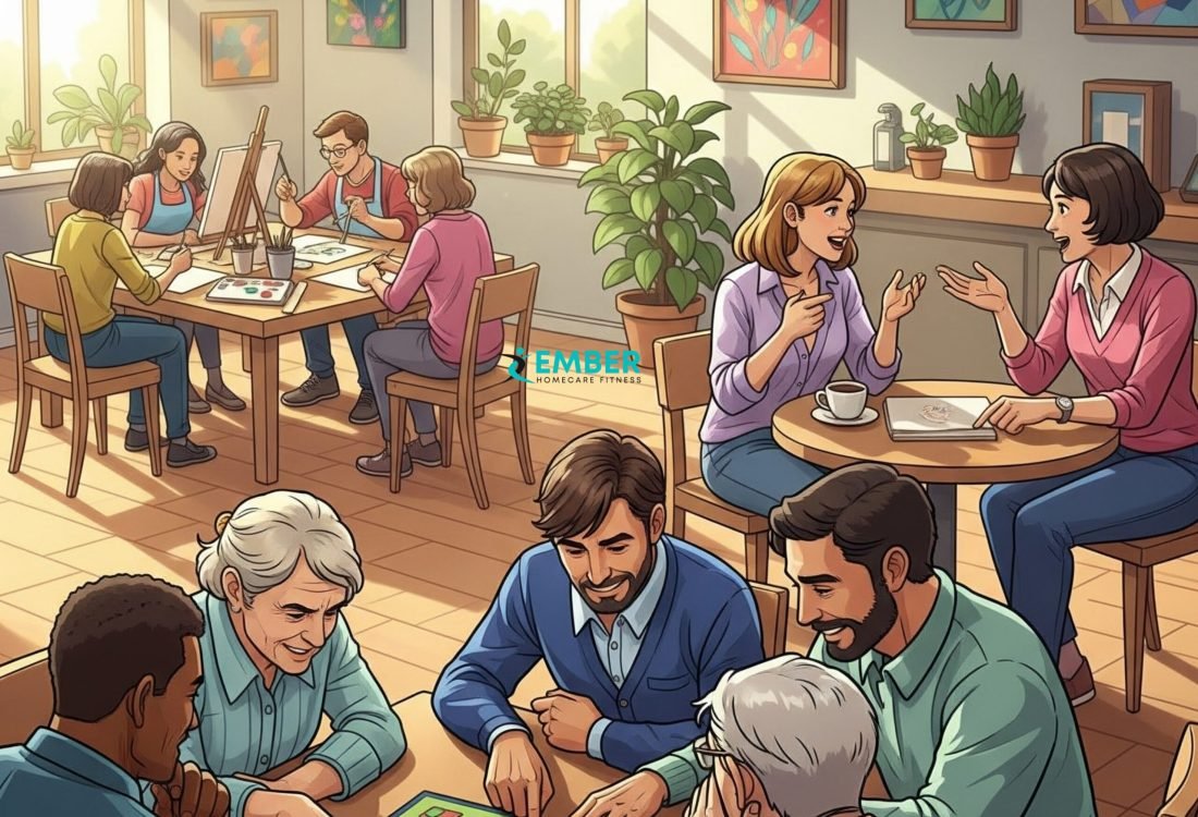 Group of seniors enjoying a fitness class to boost brain health